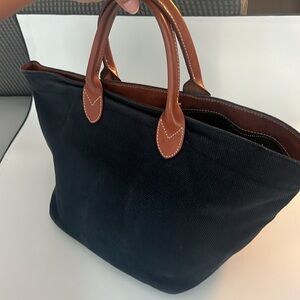 Dooney & Bourke Blue Cotton Canvas Lightweight Tote w Genuine Leather Handles